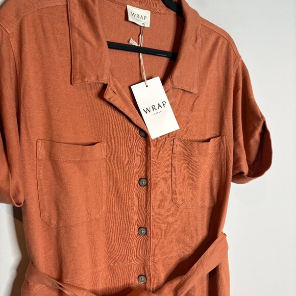 NWT Wrap London Hemp Blend belted dress in Burnt Orange - Picture 2 of 5